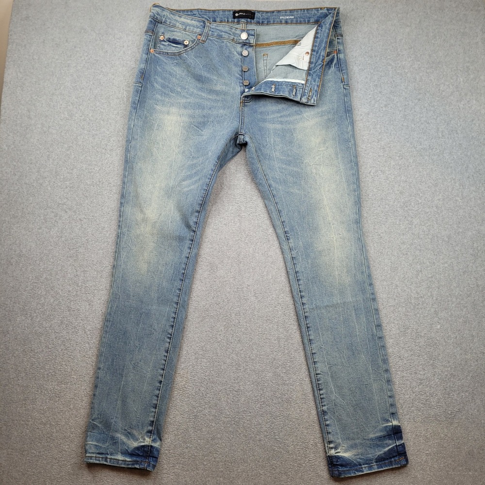 Purple Brand Jeans Mens 36x32 Blue Slim Fit Low Rise Distressed P001